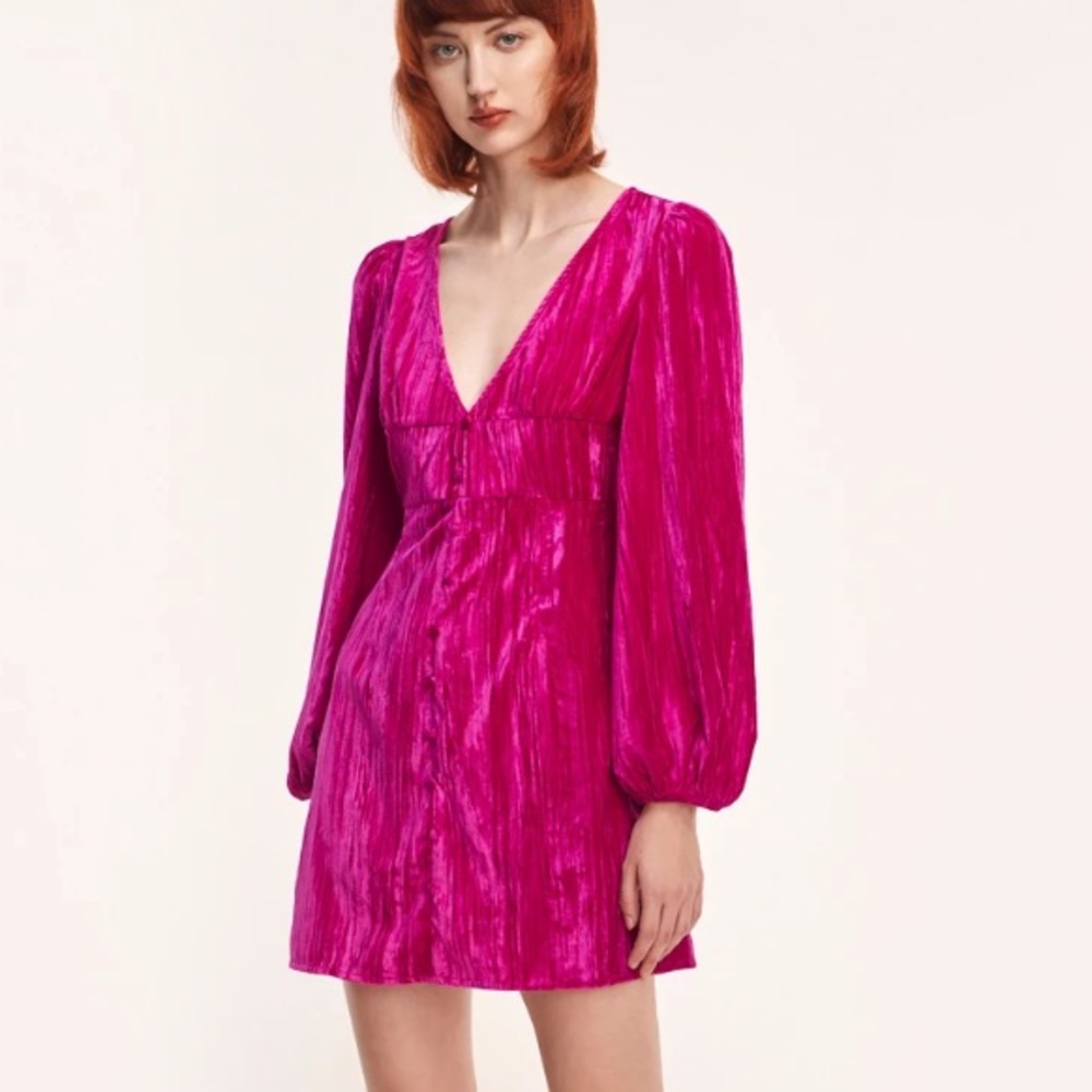 Deep V Velvet Hot Pink Dress